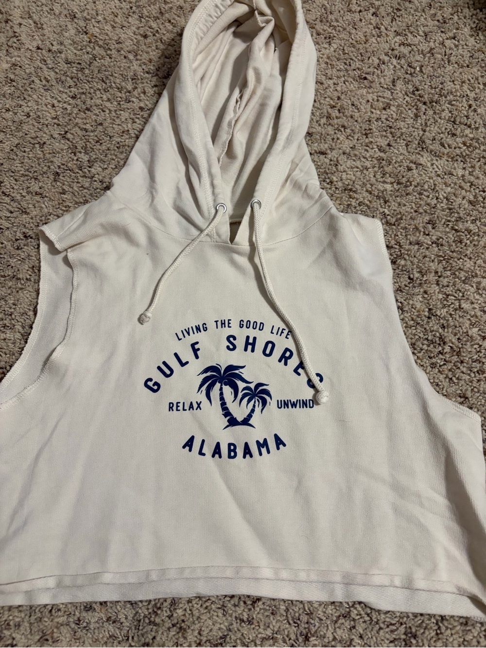 Cream Sleeveless Hooded Crop Top with Gulf Shores Alabama Graphic
